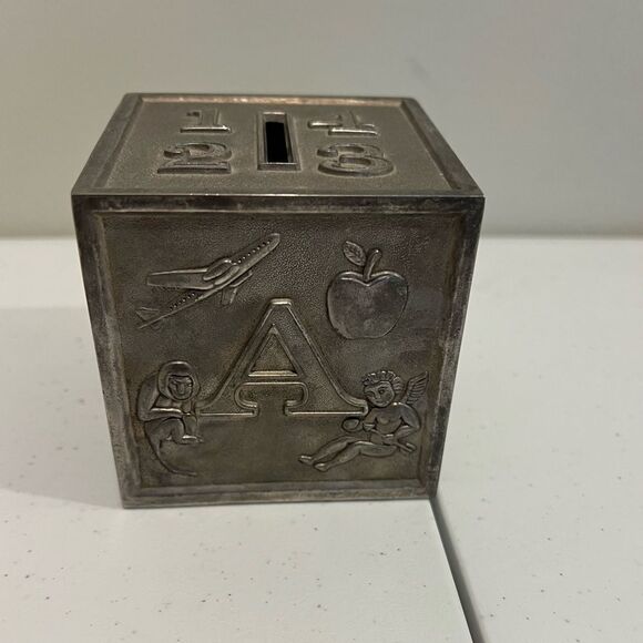 Vintage Brushed Pewter Piggy Bank - Picture 1 of 8